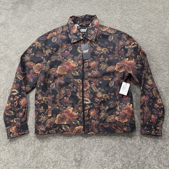 Fresh Prints of Bel-Air Floral Jacket Men M Black Multi Cotton Zip Up Streetwear - Picture 2 of 11